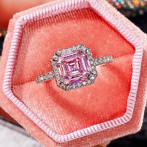 2CT Asscher Cut Simulated Stone Engagement Wedding Ring 14K Solid White Gold - Picture 4 of 8