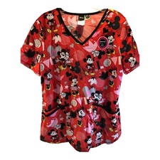 Scrubstar Women's Medical V-neck Mickey Minnie Seasonal Print Scrub Top LG NWT