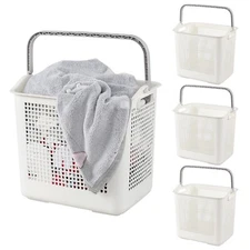 Cand 4-Pack Plastic Laundry Hamper Clothes Storage Basket with Handle White