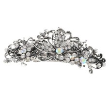 Antique Silver Tone Metal Hair Clip with AB Crystal Rhinestone HA7155-SAB