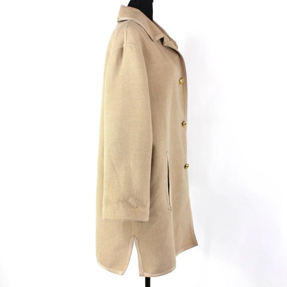 Salvatore Ferragamo Años 90 Lana Tostada Dorado Zapato Botón Delantero Top Abrigo Abrigo De Colección Foto 2 de 4