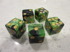 Game Dice Set of 5 GREEN MARBLE 16mm Gaming Dice + FREE Las Vegas Poker Chip