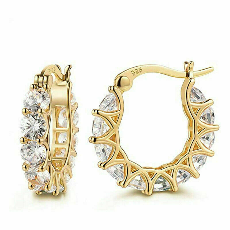 14K Gold Huggie Hoop Earrings with 2.10 Ct Simulated Diamonds-image