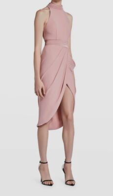 Zhivago Miracle Satin-Panel Halter Midi Dress, Blush, Women's, 6, Cocktail & Party Wedding Guest Dresses Halter Neck Dresses