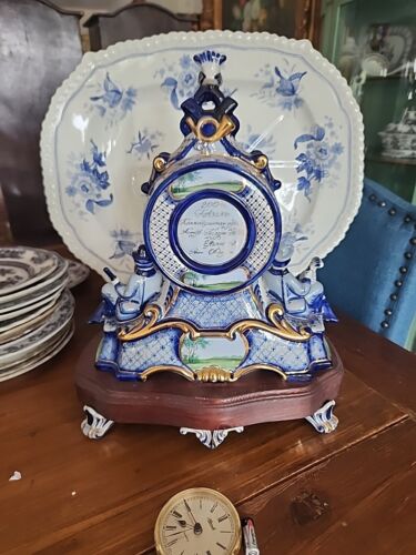 Hermle Porcelain Delft Hand Painted Table Top Clock Quartz Porcelain Feet - Picture 13 of 24