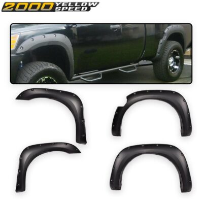 Fit For 2004-2015 Nissan Titan Pocket Rivet Style Fender Flares Smooth Black 4Pc