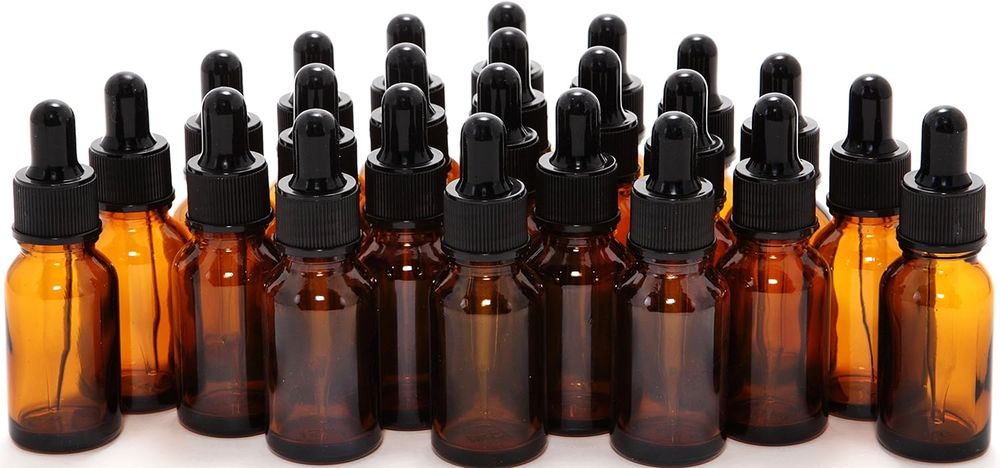 , 24, Amber, 10 ml (1/3 oz) Glass Bottles, with Glass Eye Droppers