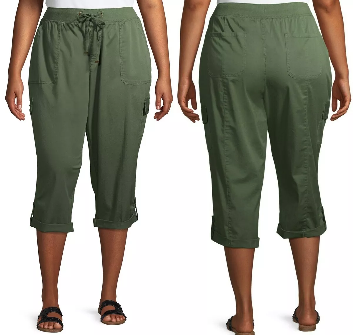 Terra Sky Women s Plus Size Green Cargo Capri with Taping 5X 32W 34W