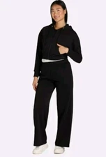 NEW Crop Hoodie & Pants Fleece 2 Piece Set Black XL Womens Track Suit Liv & Lott
