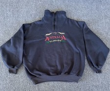 Australia Outback VTG Sweatshirt Black 1/4 Zip Mock Neck Embroidered