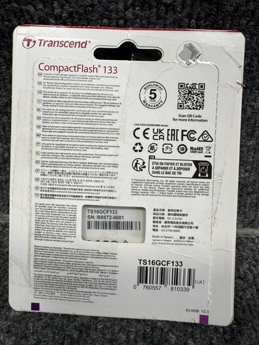Transcend Compact Flash 16GB 133x Supports Ultra DMA Mode 0-4 Data Transfer Rate - Picture 4 of 6