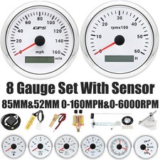 8 Gauge Set With Sensor 85mm White Gps Speedometer 160mphtacho 6000rpm Gauge 8 Gauge Set With Sensor 85mm White Gps Speedometer 160mphtacho 6000rpm Gauge