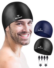 2 Pack Silicone Swim Cap for Men Women, Unisex Adult Swimming Caps for Short/...