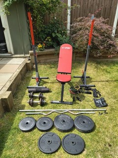 Home Gym Equipment Bundle Bench Dumbbells Barbell Plates Squat Rack & More