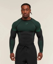 Gymshark Onyx 5.0 Seamless Long Sleeve T-Shirt - Black/Lift Green Large