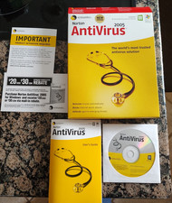 VINTAGE Symantec Norton Antivirus 2005 For Windows Orig Disk, User Guide,  Box
