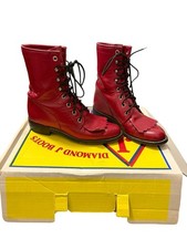 Vintage 90s Justin Red Kipskin Lace Up Kiltie Roper Boots 5.5B Women Western