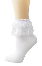 Pearl Lace Ruffle Frilly Ankle Socks for Women 5-9 White-1 Pairs