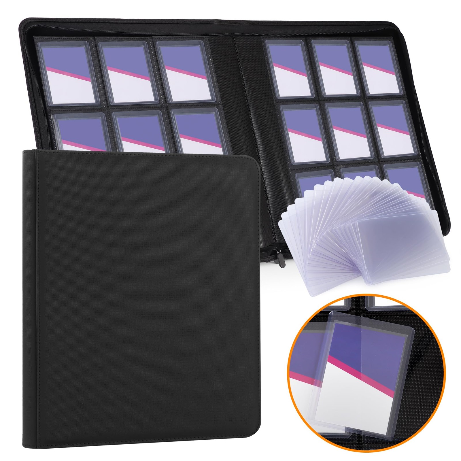 Top Loader Binder 9 Pocket Holds 288 Cards, Toploader Binder Fit for 3
