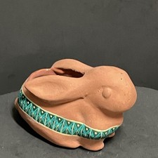 TiLcajete Oaxaca Mexican Clay Pottery Bunny Green Design + Glazed Inside