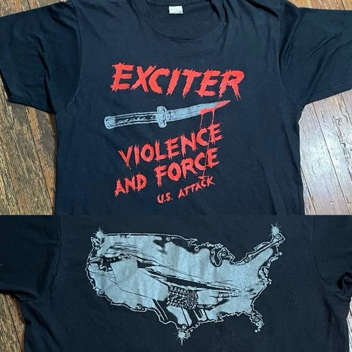 80s Exciter Shirt Size Large Thrash Heavy Metal Band 1980s vintage concert t-shirt, vintage, size L, single stitch, B+ condition