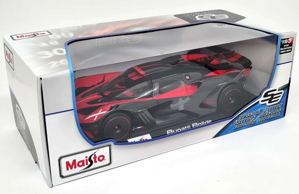 Maisto 1/18 Bugatti Bolide Red Black Supercar Diecast Scale Model Car - Image 2 of 4