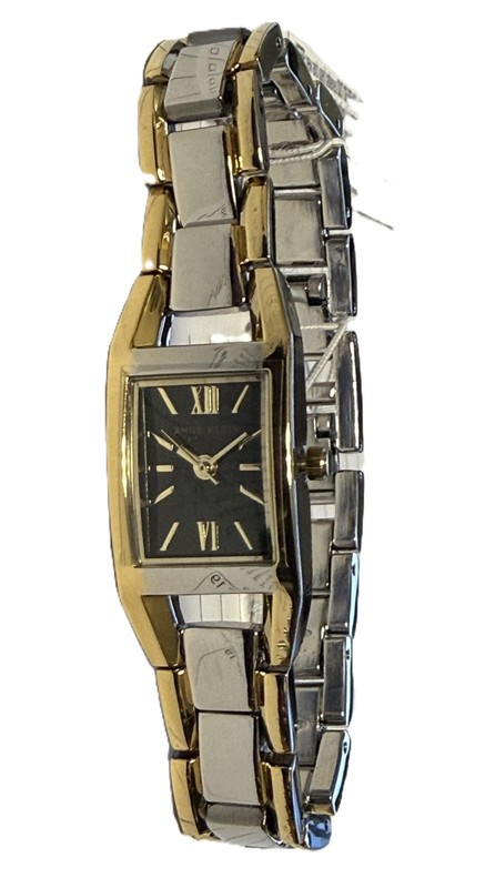 Anne Klein 10-6419G Women's Rectangular Analog Two Tone Date Black Dial Watch