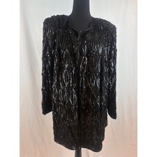 Royal Feelings Black Sequin Beaded Silk Evening Jacket Plus Size 2X NWT Vintage