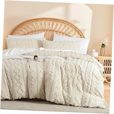 Boho Tufted Comforter Set Queen Size Geometric Tufted Queen 90"x90" Beige