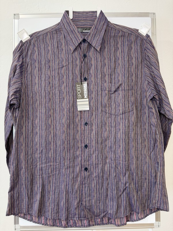 NWT Vtg Missoni Sport Shirt Men Made in Italy Multicolor Stripe Button Up 56