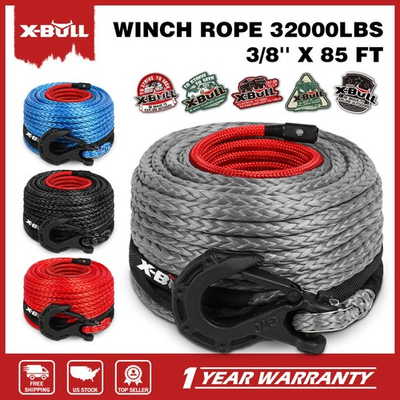#ad X BULL 32000LBS Winch Rope Synthetic 3 8quot; x 85ft Recovery Rope Truck 4WD 4 Color $78.90