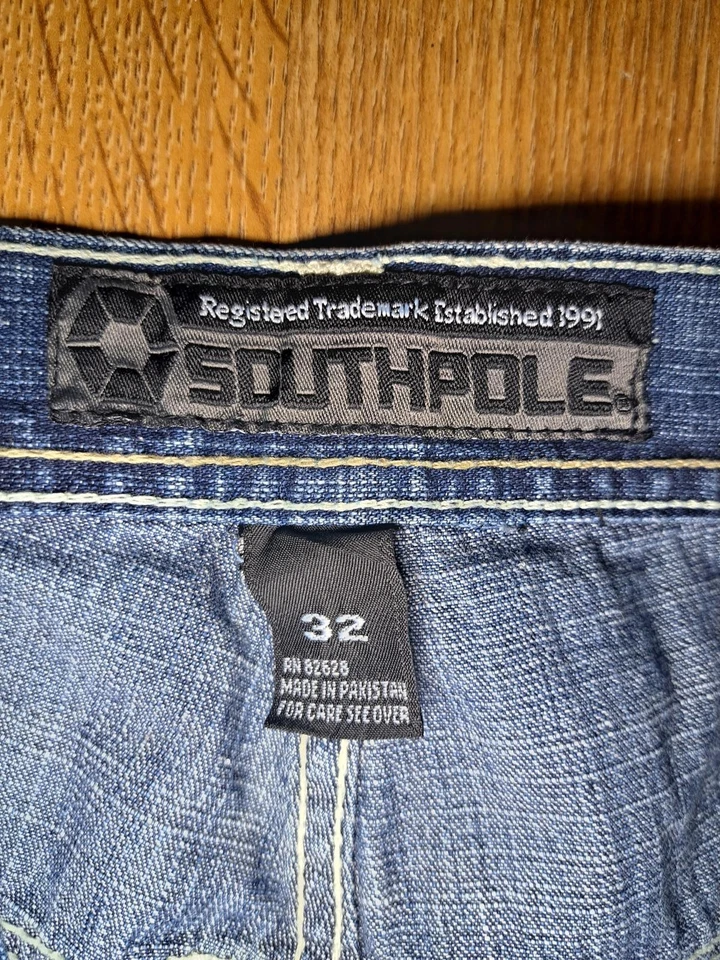 Jeans masculino vintage Y2K Baggy Southpole 32x28 azul algodão - Imagem 2 de 4