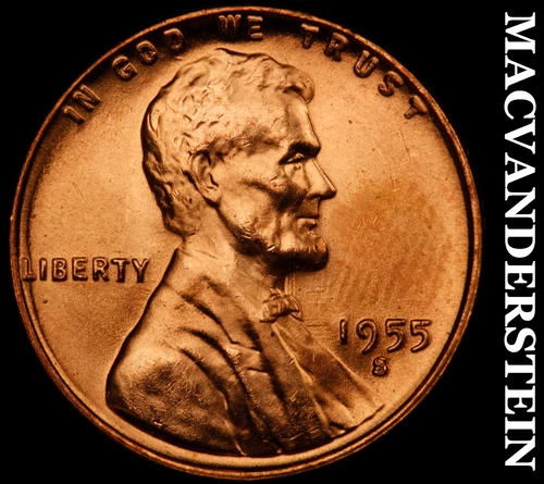 1955-S Lincoln Wheat Cent- Red- Choice Gem Brilliant Uncirculated Luster #J4051