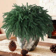 10 PCS Christmas Norfolk Pine Stems Real Touch Artificial Pine Branches Faux ...