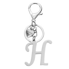 Initial Letter H Keychain Stainless Steel Heart Alphabet Key Ring Silver