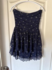 Cider Strapless Navy Blue Dress with Gold Star Print