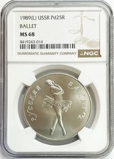 1989 (L) PALLADIUM 25R BALLET BALLERINA 1 OZ COIN NGC MINT STATE 68