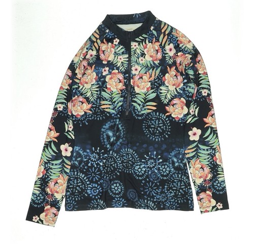 Johnny Was Womens XL Rash Guard Print Half Zip Up Swim Top Swimming Surf Sun