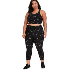 Torrid Active Wireless Sports Bra Capri Legging Plus 6X Black Star Clusters 2pc
