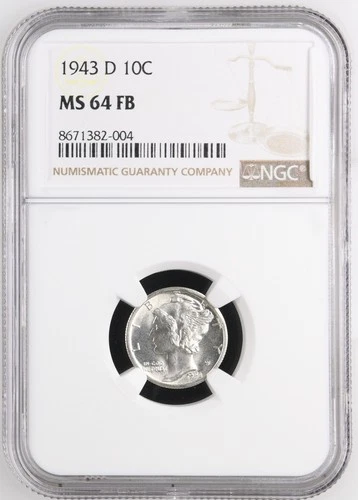 1943-D Mercury Dime 10C NGC MS64 FB - A375