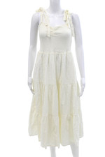 Madewell Women's Scoop Neck Smocked Tiered Eyelet Midi Dress Cream Size XS