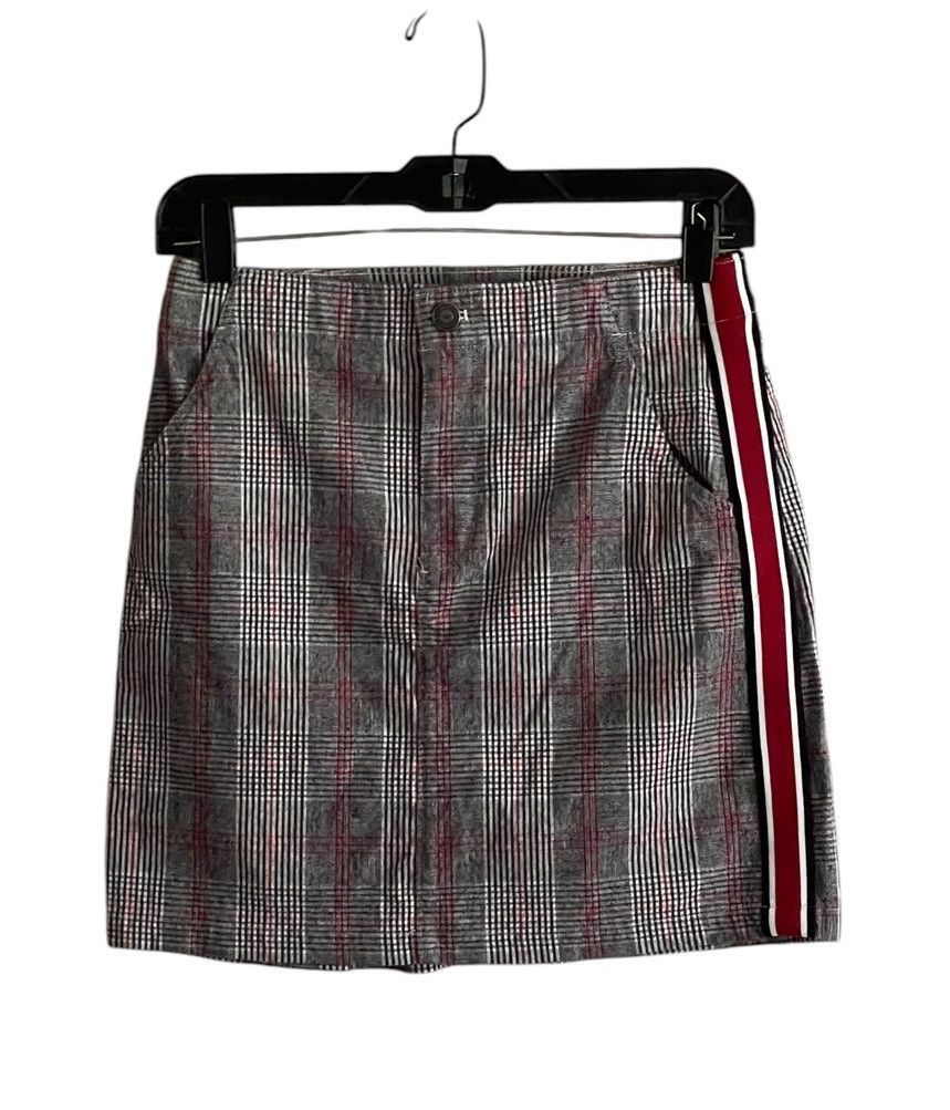 Hollister Black Red Plaid Mini Skirt Small Bold Side Stripe Streetwear Academia
