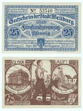 ✦WEILBURG 1920: "Kruppsche Bergverwaltungs ⚒ Konserwacja dołu", 25 pfg. NOTGELD 1