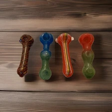 ( Set Of 4 Large) 4” Colorful Handcrafted  Glass Hand Pipes