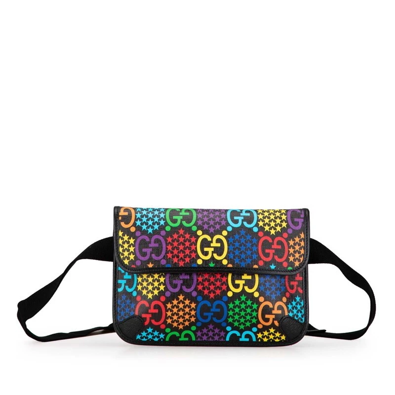 Gucci GG Supreme Psychedelic Waist Bag Body Bag 598113 Black Multicolor PVC Le