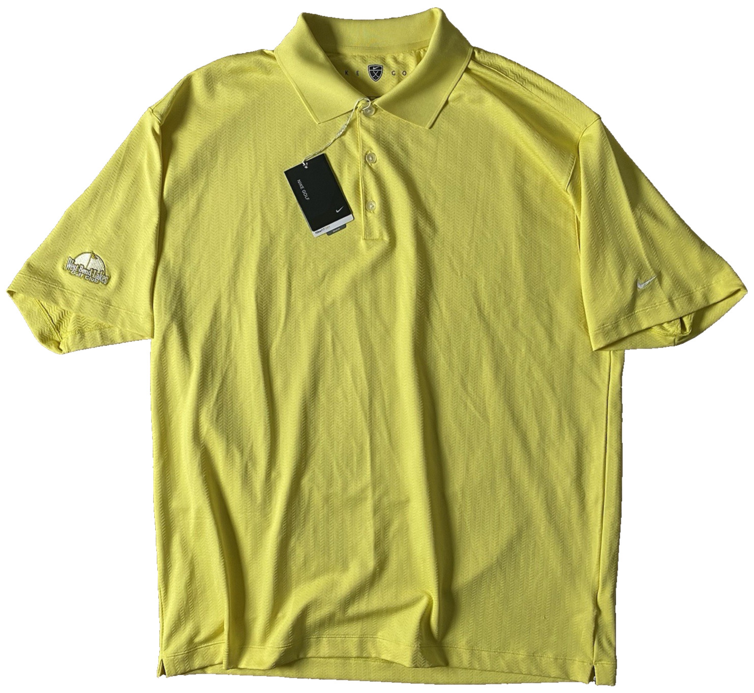 Nike XL X-Large Golf Fit Dry Stretch Polo CL Yellow Textured Patterned West Bend