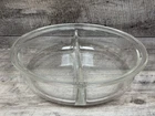 Vintage PYREX Divided #595 Clear Glass Serving Bowl Casserole Dish 8-1/2" Minty