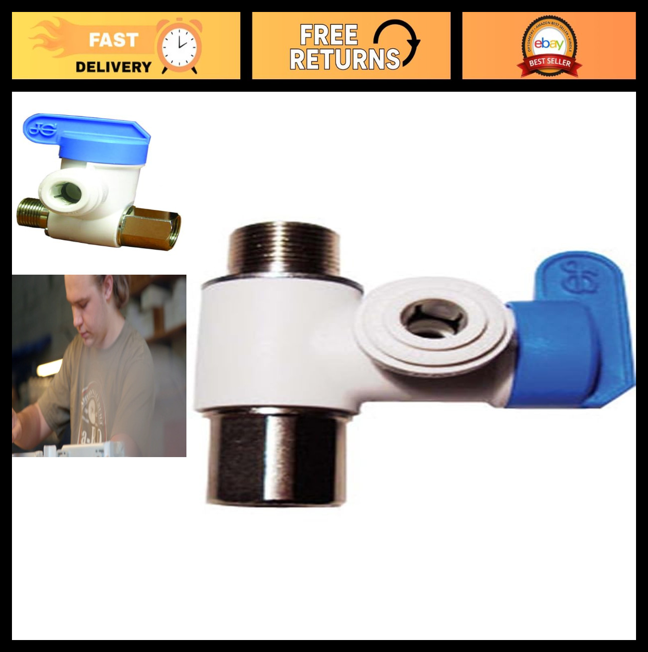 3/8" x 3/8" x 1/4" Angle Stop Adapter Valve - Push to Connect Plumbing Fitting