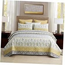 Quilt Set, 3-Piece Set with 2 Pillow Shams - Boho Reversible Queen A-stripe