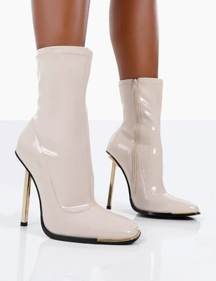 Sexy Vinyl Socken Stiefeletten Pumps Schuhe, Gr. 41